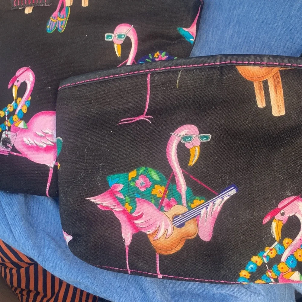 Celebrity two piece pink flamingo cosmetic bag